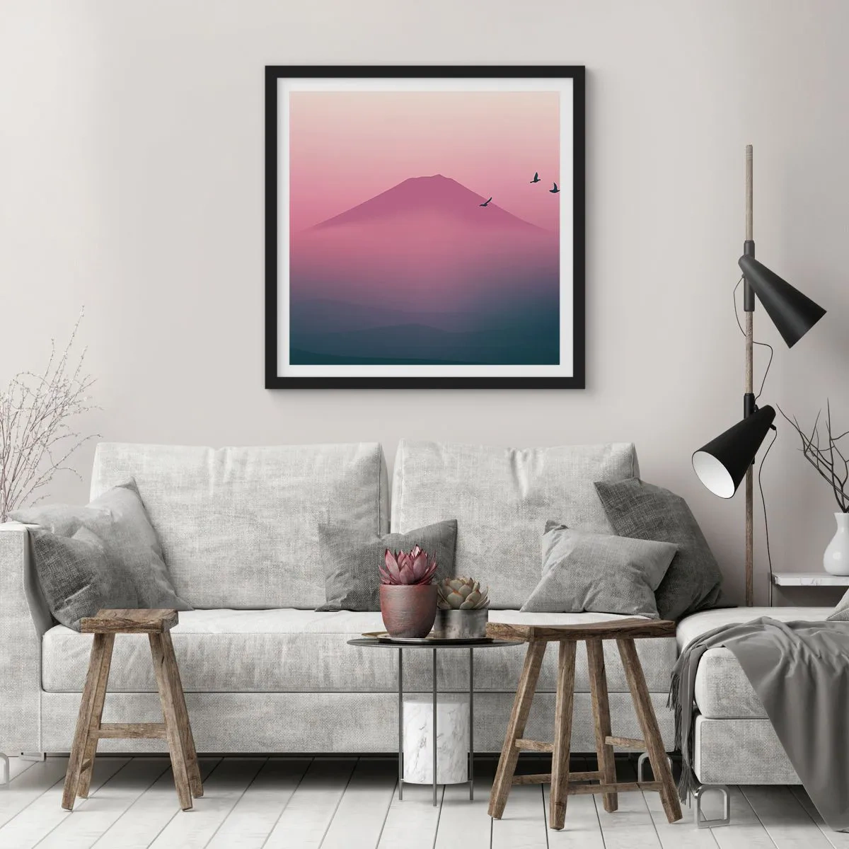 Plagát v čiernom ráme - Pútnici nad oblakmi - 30x30 cm