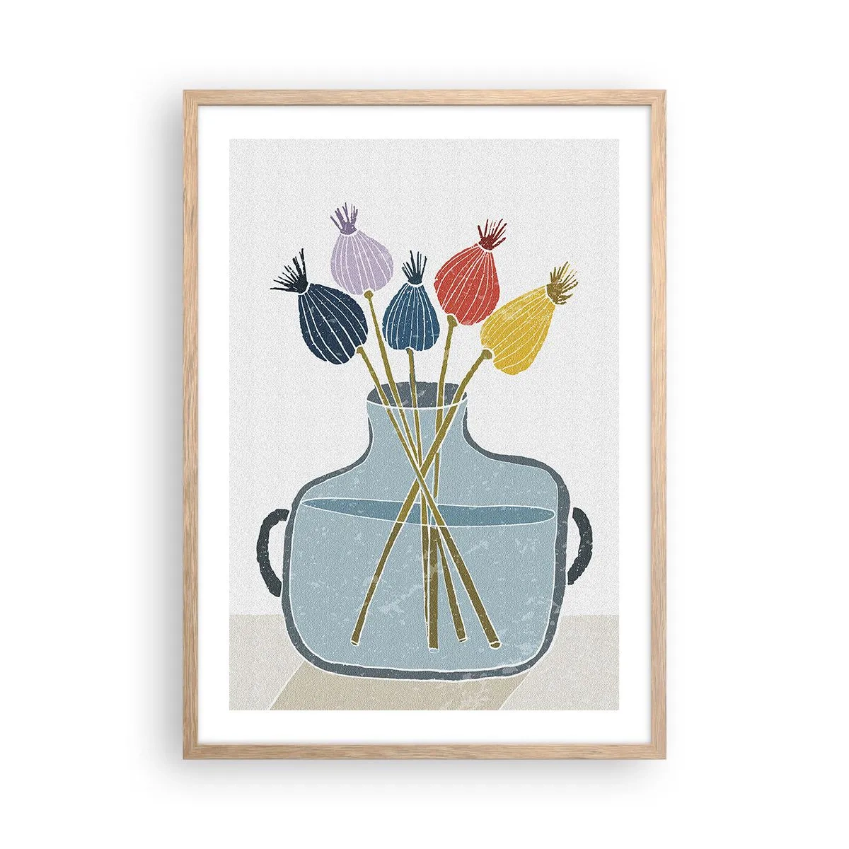 Plagát v ráme zo svetlého duba - Makové kvety - 50x70 cm