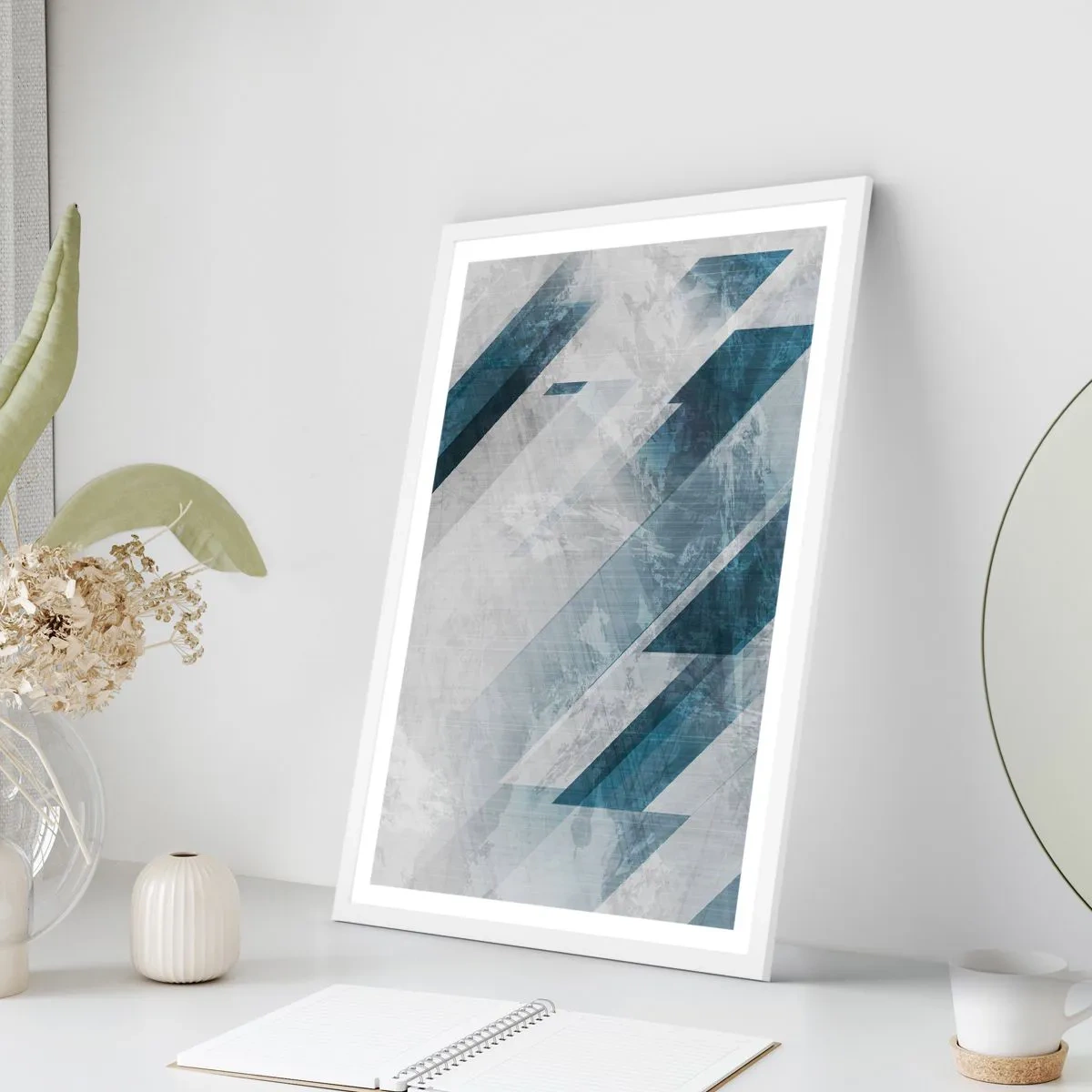 Plagát v bielom ráme - Priestorová kompozícia – pohyb šedej - 50x70 cm