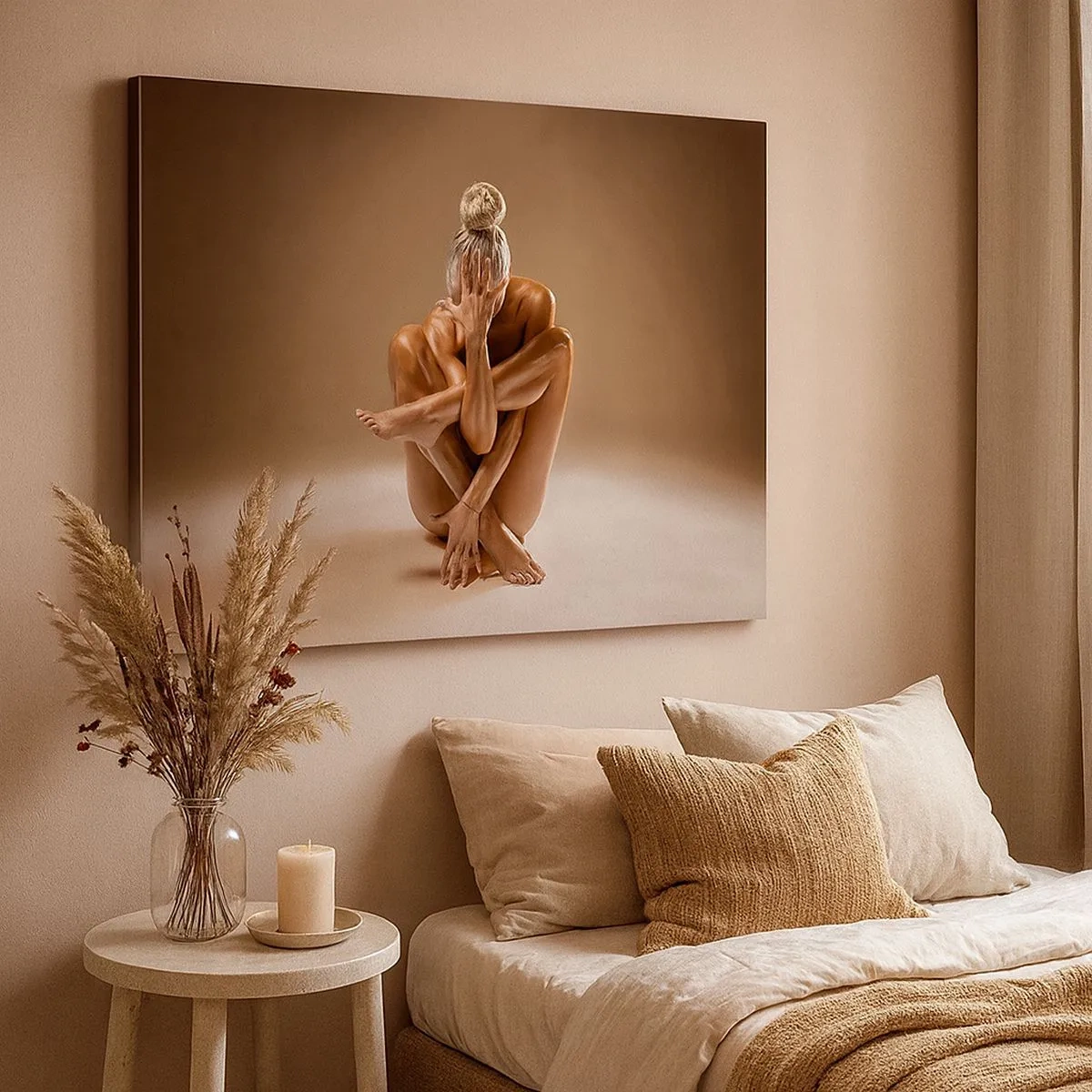 Obraz na plátne - Umelecká silueta ženy na béžovom pozadí - 70x50cm - Jednota tela a ducha - Moderná nástenná dekorácia do obývacej izby a spálne ARTTOR