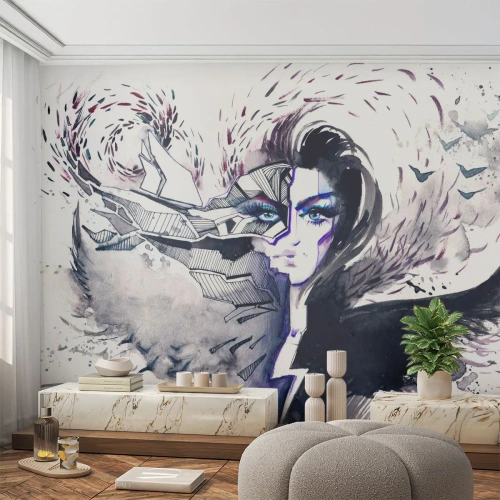 Fototapeta Standard Eco - Abstraktný portrét ženy v kontrastných farbách - 100x70cm - Démonická a krásna - Moderná nástenná dekorácia do obývacej izby a spálne ARTTOR