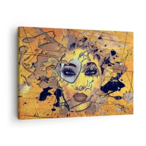 Obraz na plátne - Abstraktný portrét ženy v zlatožltých tónoch - 70x50cm - Slnečná krása - Moderná nástenná dekorácia do obývacej izby a spálne ARTTOR