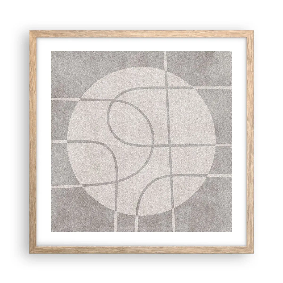 Plagát v ráme zo svetlého duba - Kruhovo a priamo - 50x50 cm