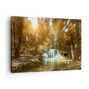 Obraz na plátne - Jesenná krajina s vodopádom - 70x50cm - Parkový vodopád - Moderná nástenná dekorácia do obývacej izby a spálne ARTTOR