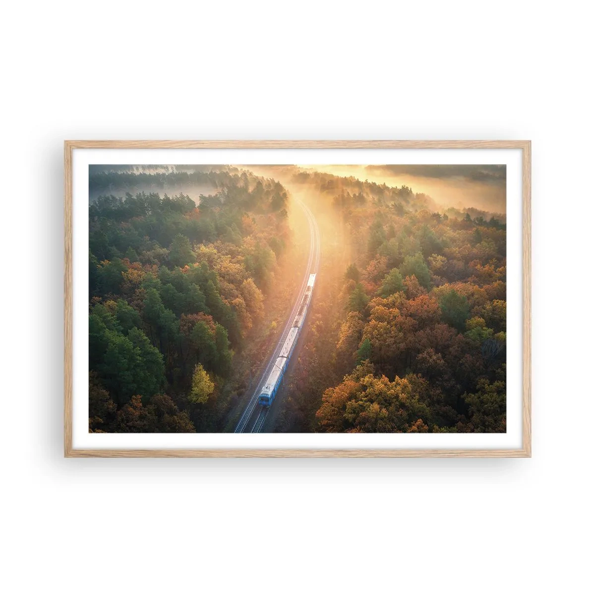 Plagát v ráme zo svetlého duba - Jesenná cesta - 91x61 cm
