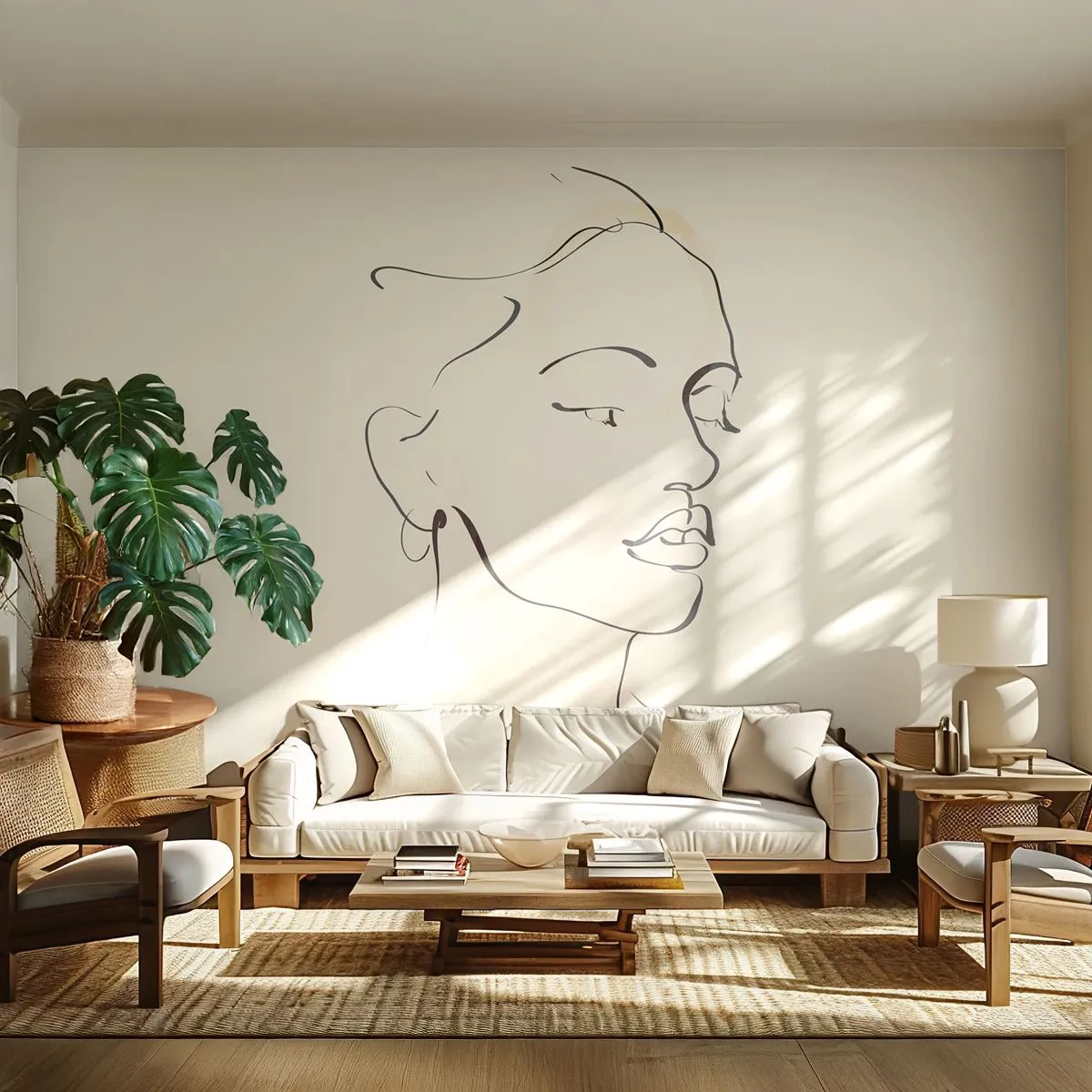 Fototapeta Premium Canvas - Výrazným ťahom - Abstrakcia, Ženská tvár, Čiarové umenie - 300x210 cm