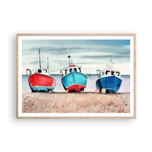 Plagát v ráme zo svetlého duba - Pripravené na úlovok - 100x70 cm