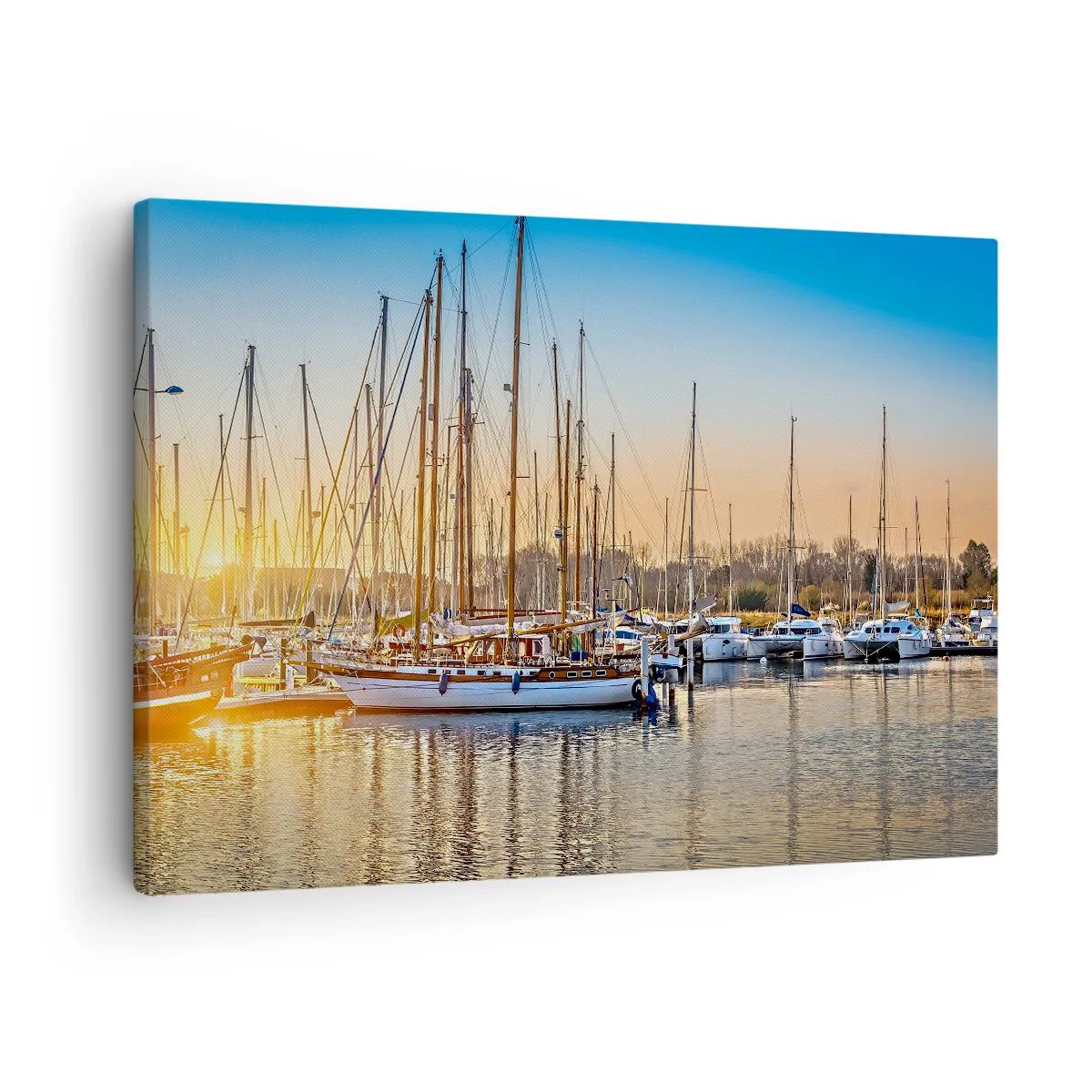 Obraz na plátne - Západ slnka nad prístavom plným plachetníc - 70x50cm - Vietor tiež musí spať - Moderná nástenná dekorácia do obývacej izby a spálne ARTTOR