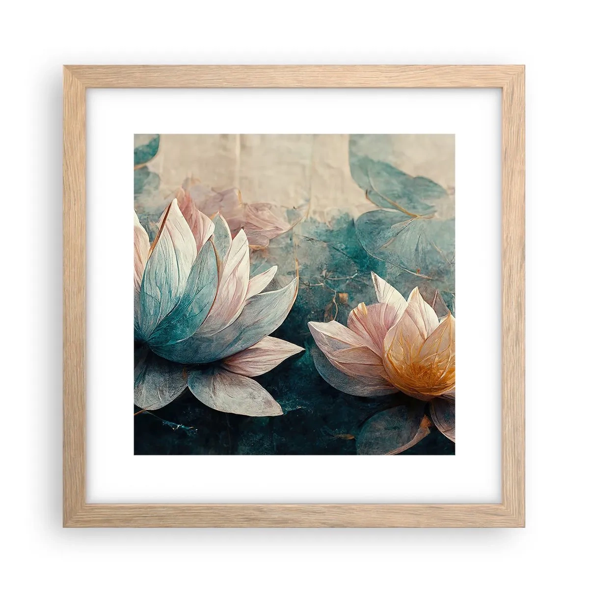 Plagát v ráme zo svetlého duba - Hviezdy a jazero - 30x30 cm