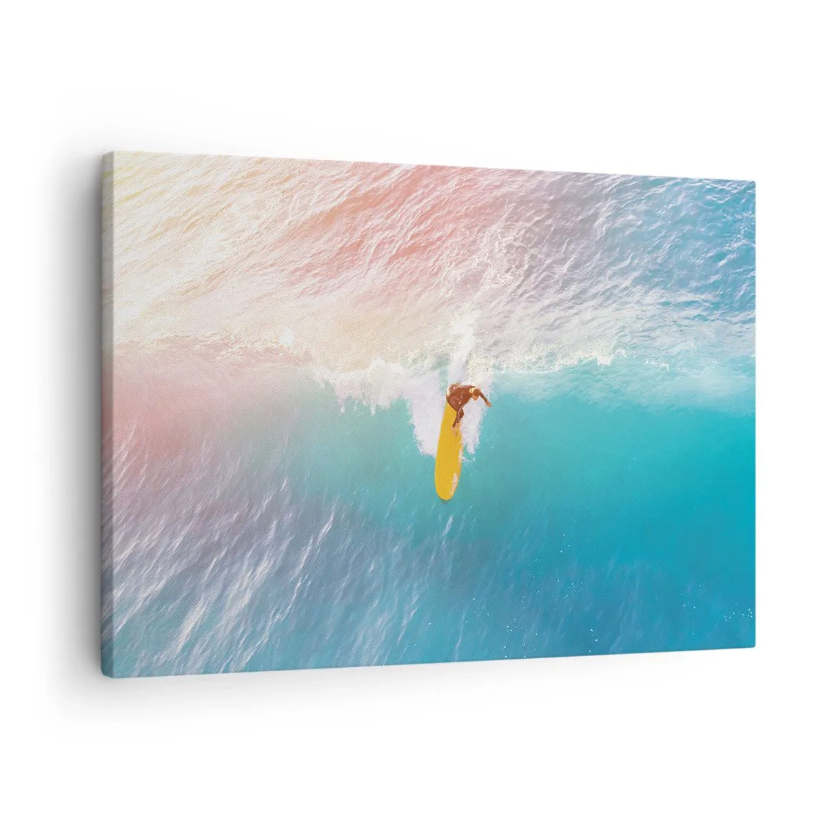 Obraz na plátne - Surfer na vlne v pastelových farbách - 70x50cm - Oceanický jazdec - Moderná nástenná dekorácia do obývacej izby a spálne ARTTOR
