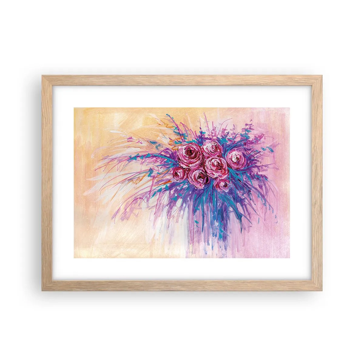 Plagát v ráme zo svetlého duba - Ružová fontána - 40x30 cm