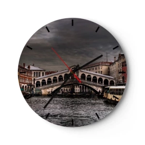 Nástenné hodiny - Most Rialto v Benátkach pod zamračenou oblohou - 30x30cm - Sľub benátskeho večera - Moderná nástenná dekorácia do obývacej izby, kuchyne a spálne ARTTOR