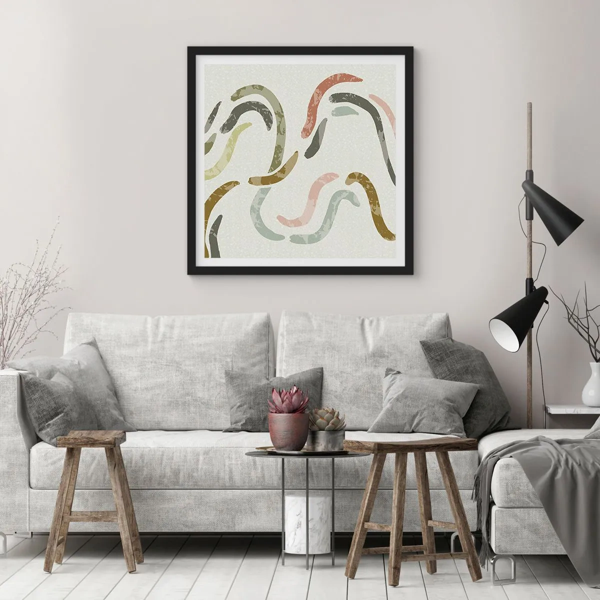 Plagát v čiernom ráme - Radostný tanec abstrakcie - 60x60 cm