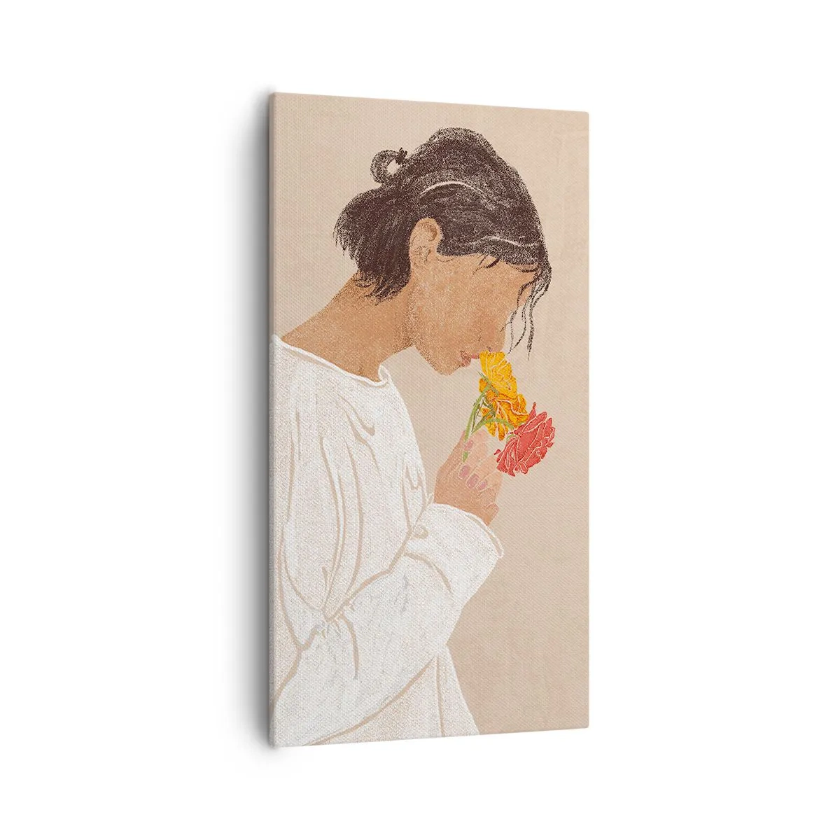 Obraz na plátne - Dievča a kvety - 55x100 cm
