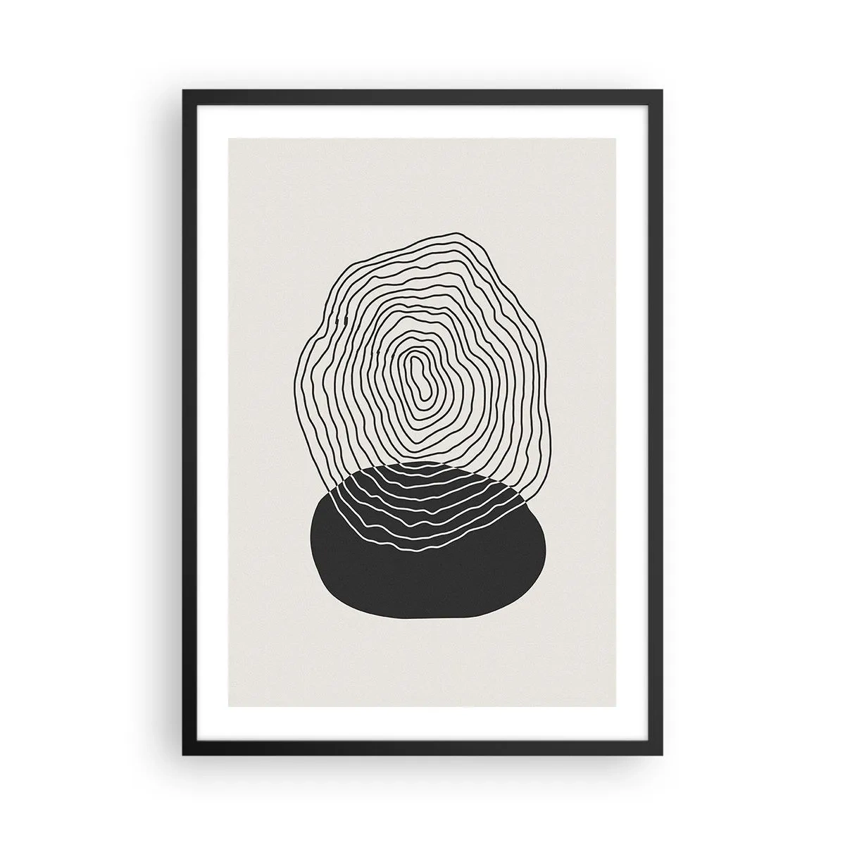 Plagát v čiernom ráme - Čierne čiary vytvárajúce abstraktný tvar na svetlom pozadí - 50x70cm - Trvanie a kmitanie - Moderná nástenná dekorácia do obývacej izby a spálne ARTTOR