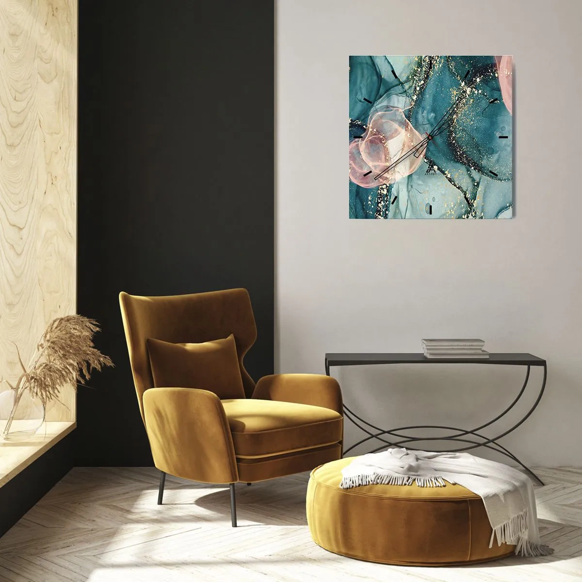 Nástenné hodiny - Modré hodváb modré, ružový tyl - 40x40 cm