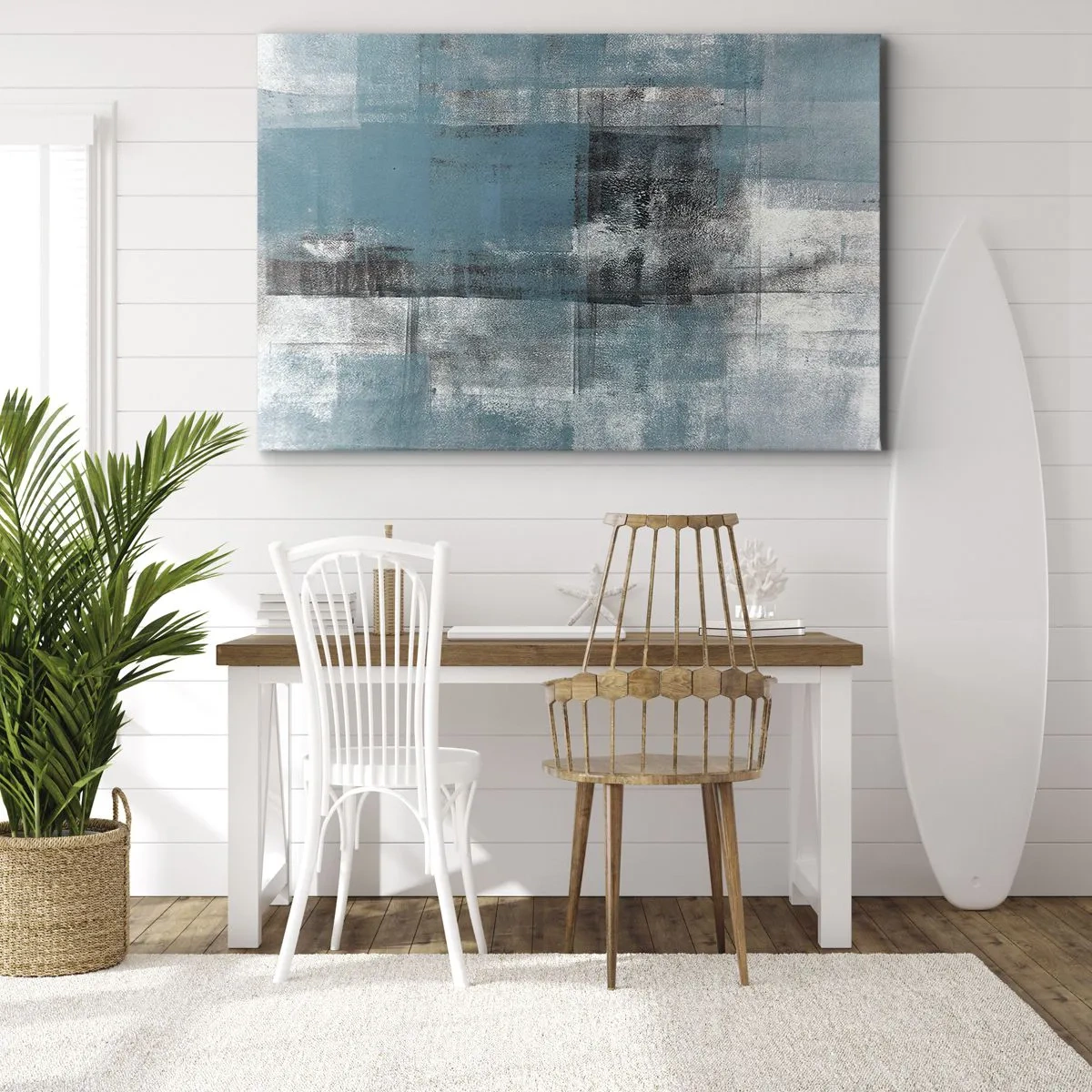 Obraz na plátne - Abstraktná kompozícia v odtieňoch modrej s textúrou a vrstvami. - 70x50cm - Voda a vzduch - Moderná nástenná dekorácia do obývacej izby a spálne ARTTOR
