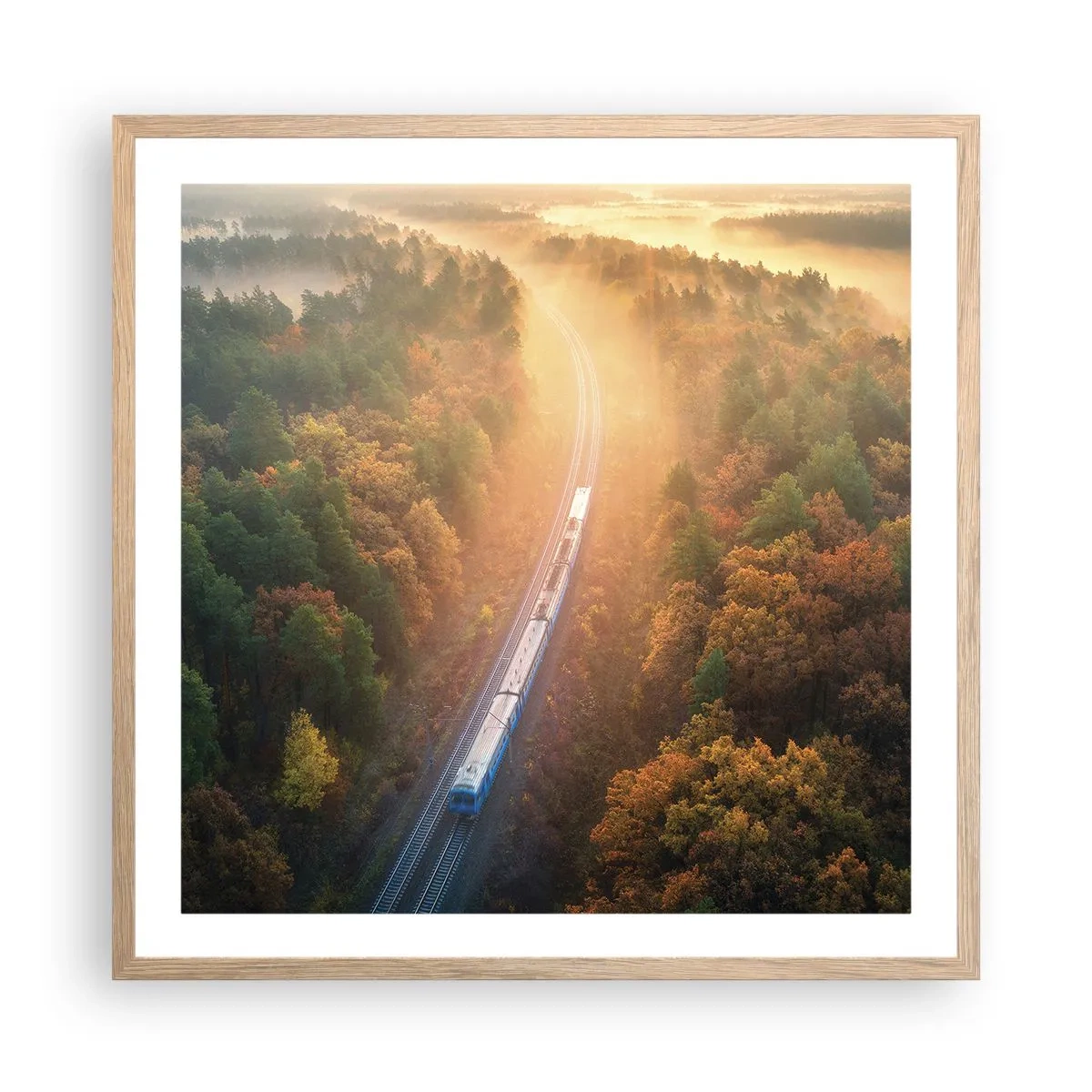 Plagát v ráme zo svetlého duba - Jesenná cesta - 60x60 cm