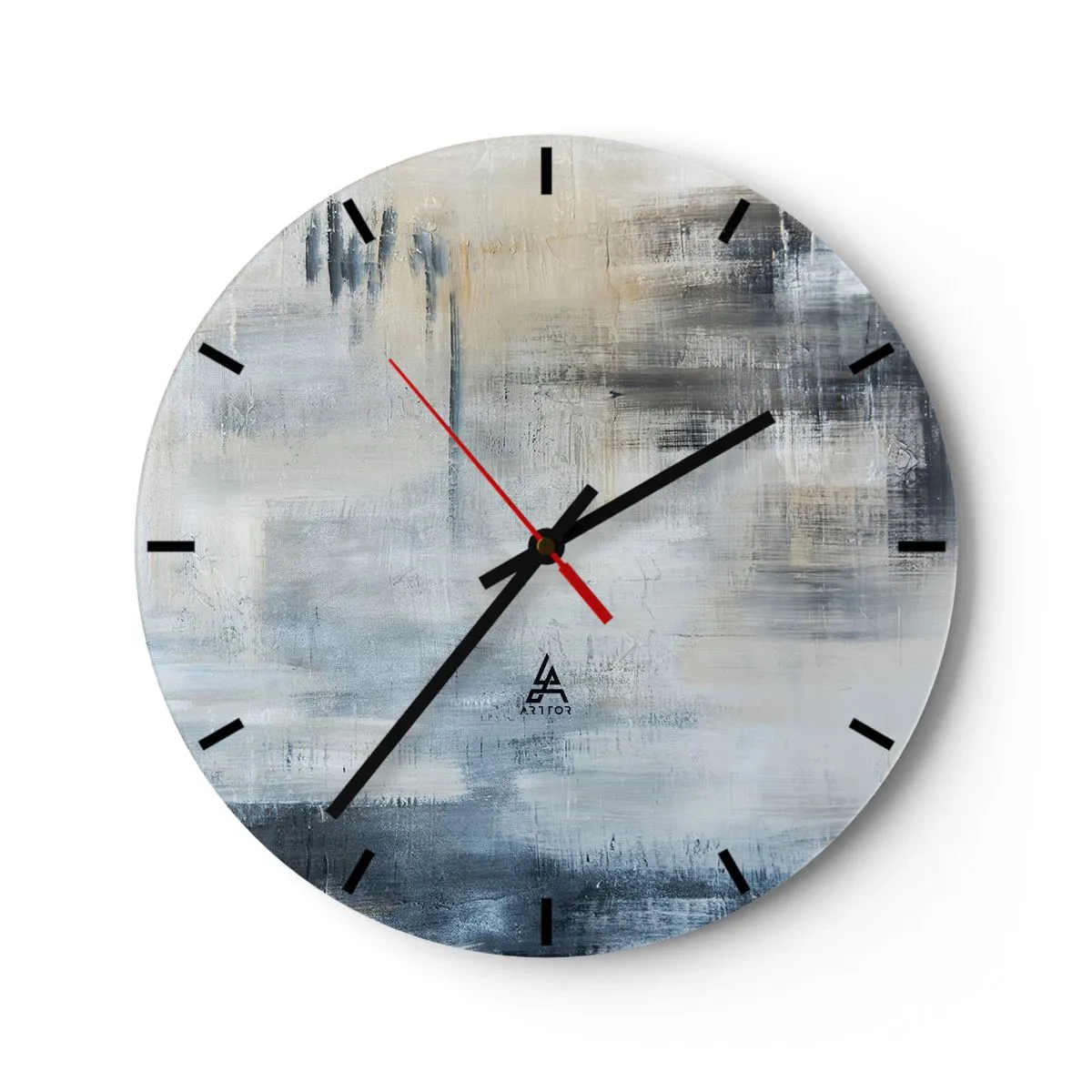 Nástenné hodiny - Abstraktná kompozícia v odtieňoch sivej a béžovej - 30x30cm - Za závojom modrej - Moderná nástenná dekorácia do obývacej izby, kuchyne a spálne ARTTOR