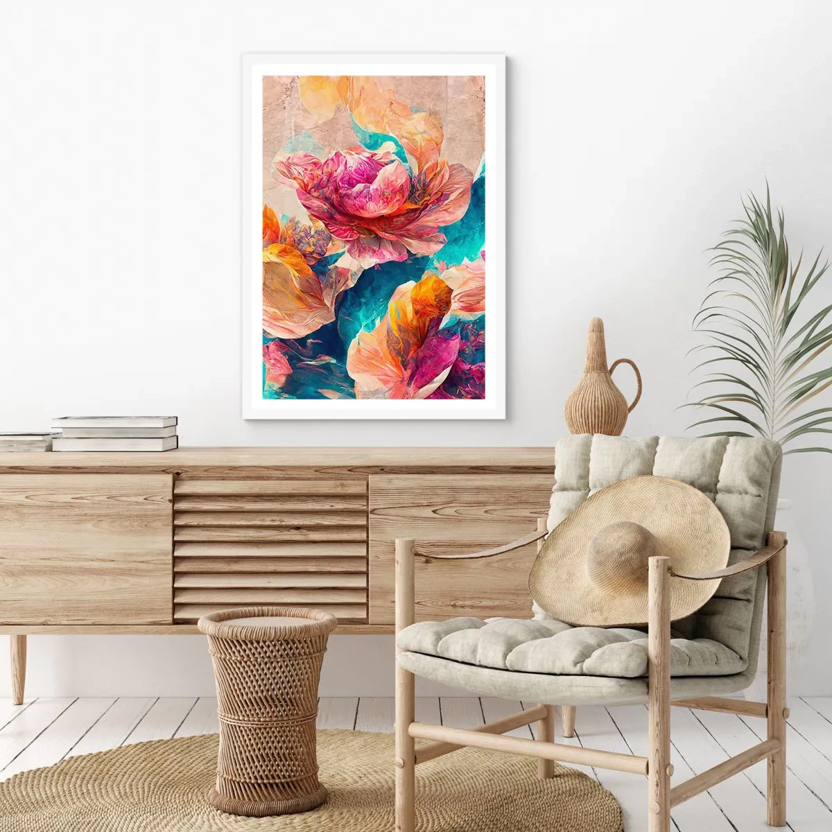 Plagát v bielom ráme - Farebné bohatstvo kytice - 40x50 cm