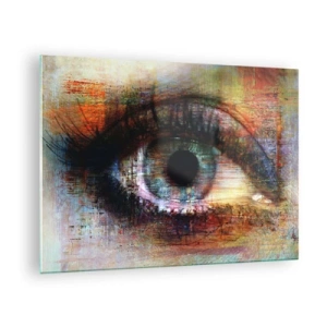 Obraz na skle - Abstraktné oko v intenzívnych, viacfarebných odtieňoch - 70x50cm - Možno sa pozrieť do duše - Moderná nástenná dekorácia do obývacej izby a spálne ARTTOR