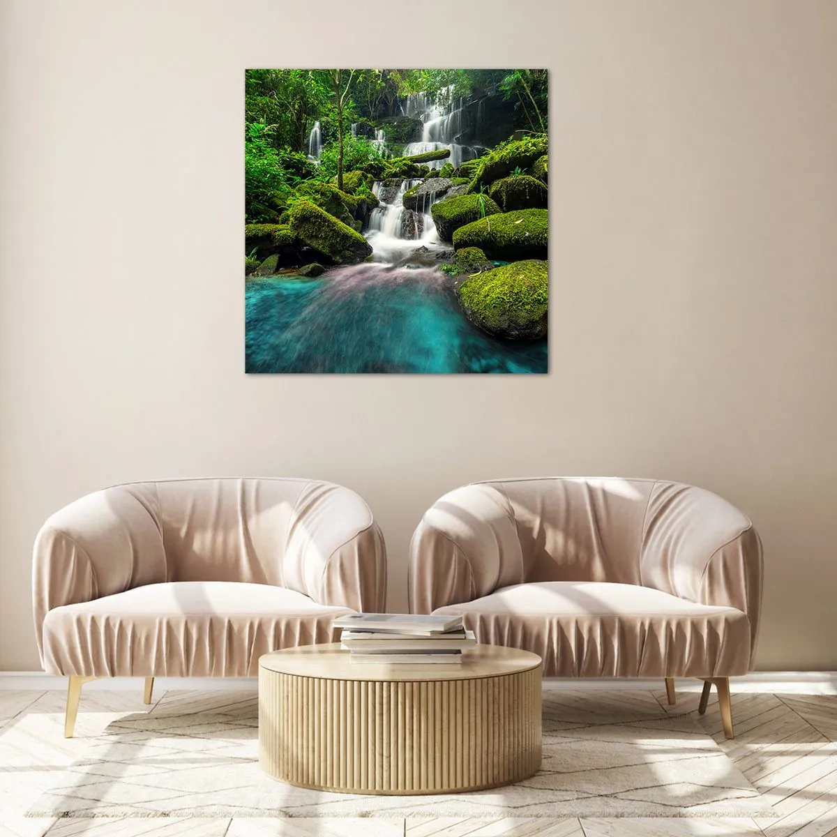 Obraz na skle - Tyrkys, zafíry a tekuté striebro - 70x70 cm