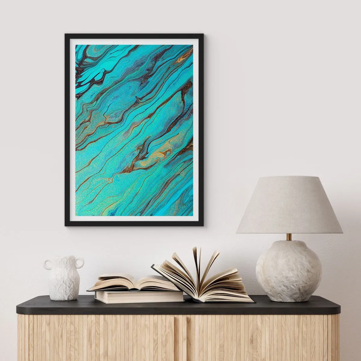 Plagát v čiernom ráme - Tyrkysový príliv - 61x91 cm