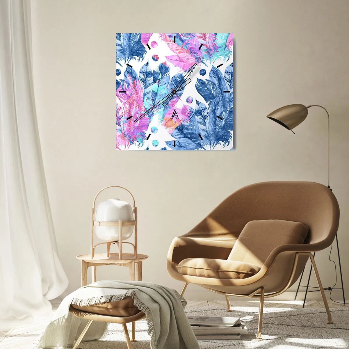 Nástenné hodiny - Chocholy v ružovej a blankytnej - 40x40 cm