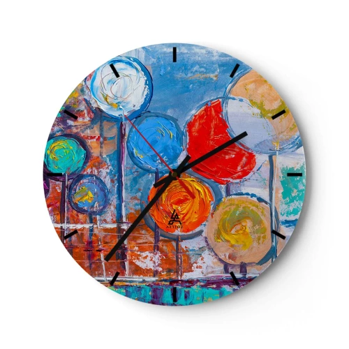 Nástenné hodiny - Farebné abstraktné kvety na maliarsky textúrovanom pozadí - 30x30cm - Rozmanitosti - Moderná nástenná dekorácia do obývacej izby, kuchyne a spálne ARTTOR