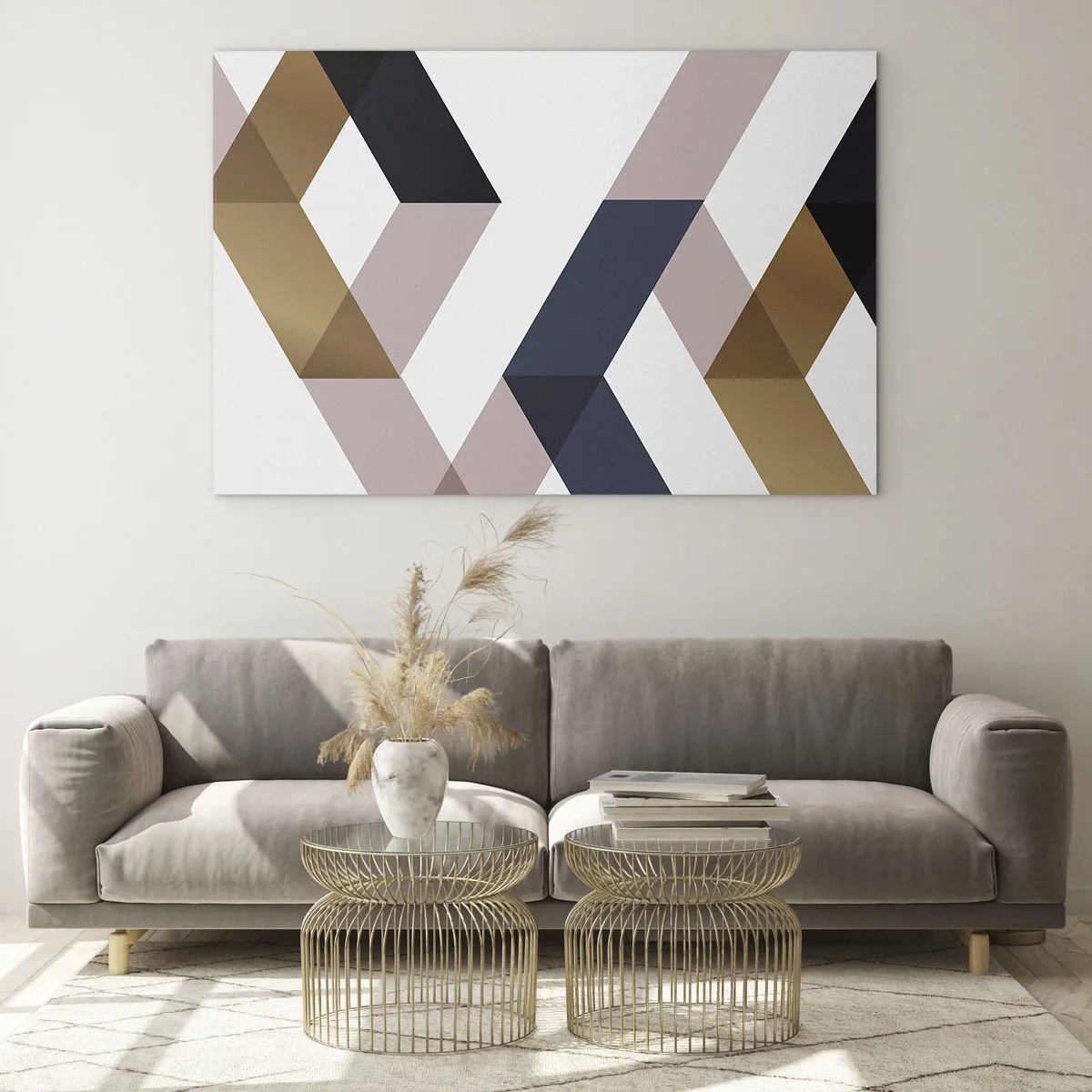 Obraz na skle - Geometrický vzor v zlatých a béžových odtieňoch - 70x50cm - Roviny a uhly - Moderná nástenná dekorácia do obývacej izby a spálne ARTTOR