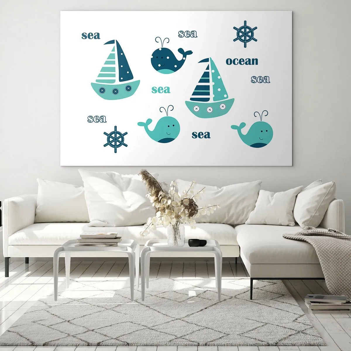 Obraz na skle - Námorná téma s plachetnicami a veľrybami - 70x50cm - Cez mora a oceány - Moderná nástenná dekorácia do obývacej izby a spálne ARTTOR