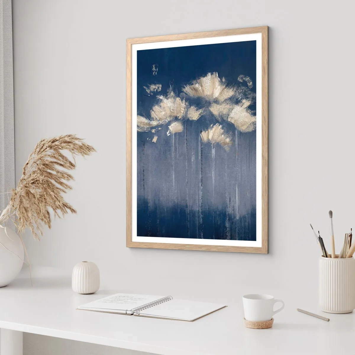 Plagát v ráme zo svetlého duba - Ako okvetné lístky vo vetre - 70x100 cm