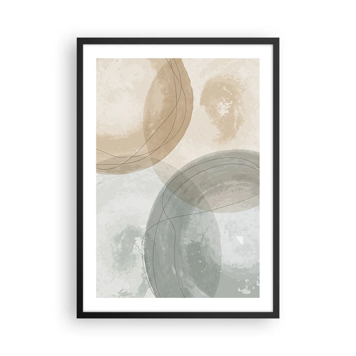 Plagát v čiernom ráme - Geometrické tvary v pastelových zemitých tónoch - 50x70cm - Prenikanie svetov - Moderná nástenná dekorácia do obývacej izby a spálne ARTTOR