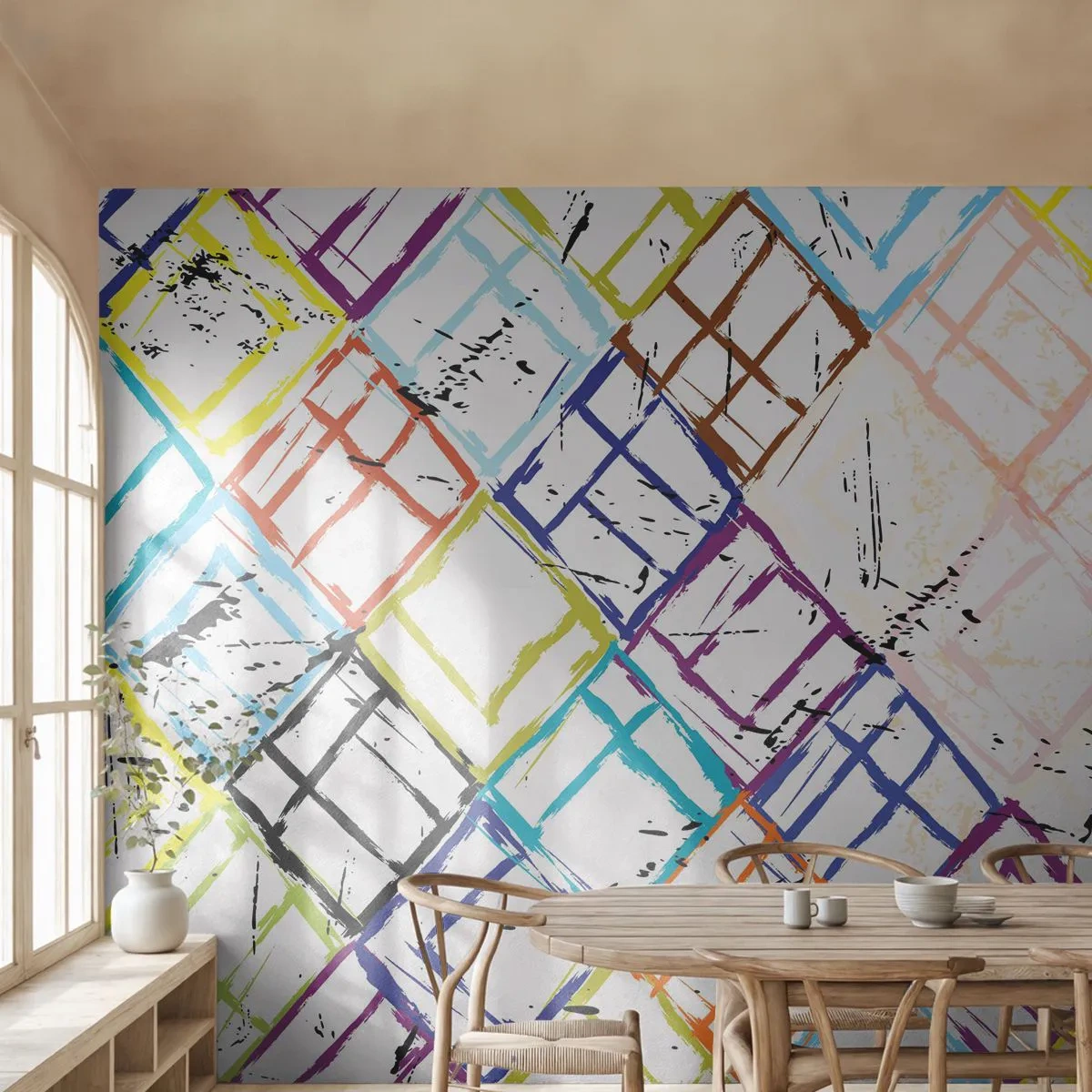 Fototapeta Standard Eco - Farebná geometrická abstrakcia v nápaditom štýle - 100x70cm - Bunky na prenájom - Moderná nástenná dekorácia do obývacej izby a spálne ARTTOR