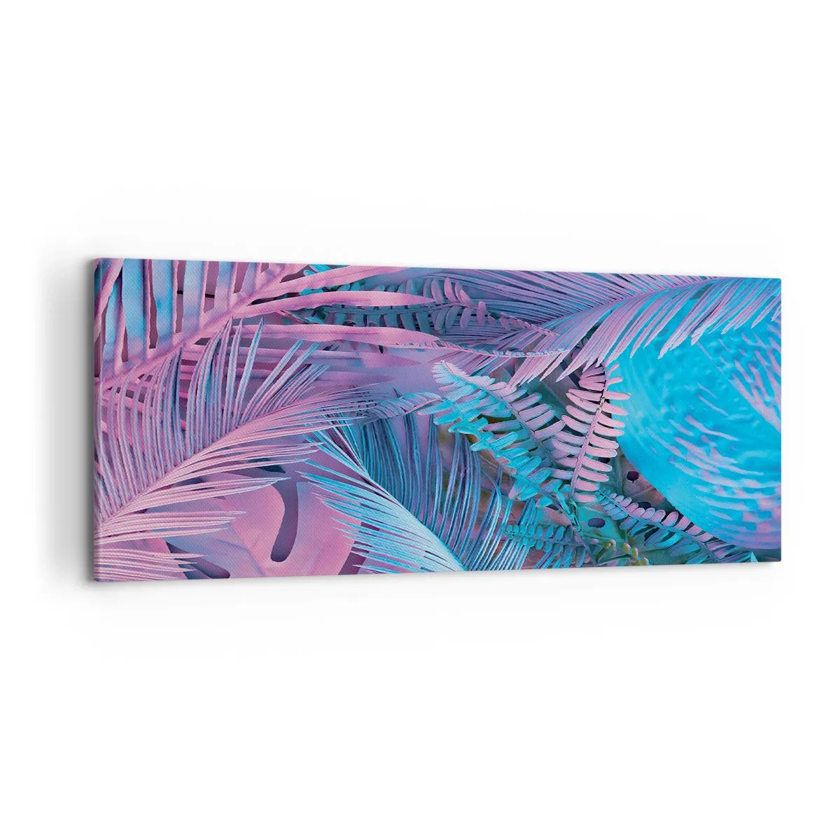Obraz na plátne - Tropy v ružovej a modrej - 100x40 cm