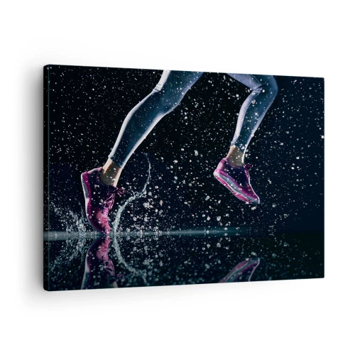 Obraz na plátne - Dynamický záber behu v daždi na čiernom pozadí - 70x50cm - Bež ako vietor - Moderná nástenná dekorácia do obývacej izby a spálne ARTTOR