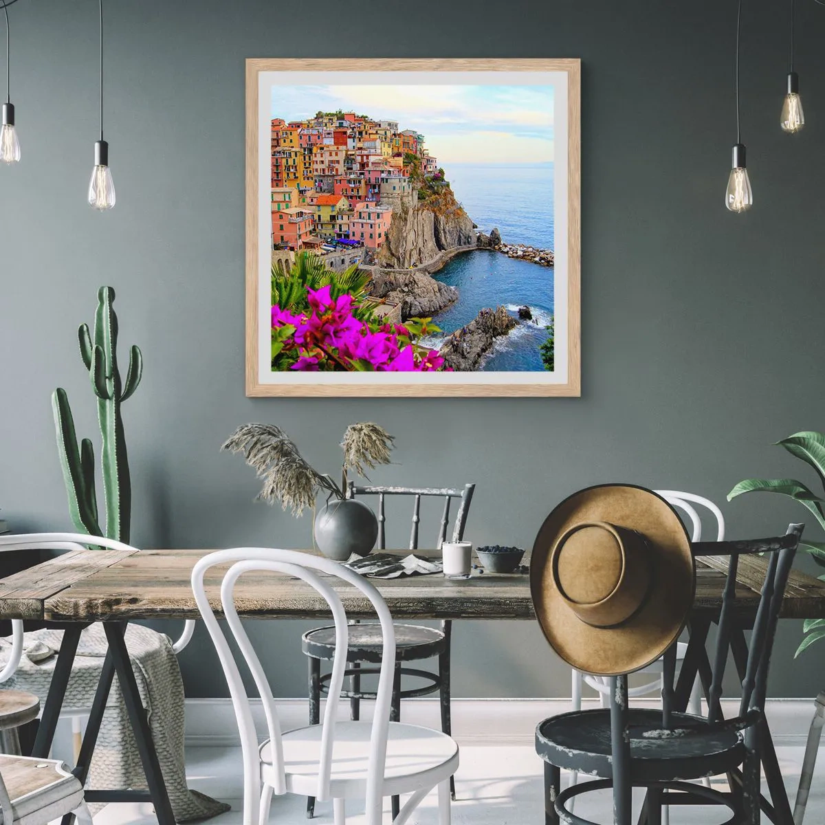 Plagát v ráme zo svetlého duba - Usmievavé mesto - 30x30 cm