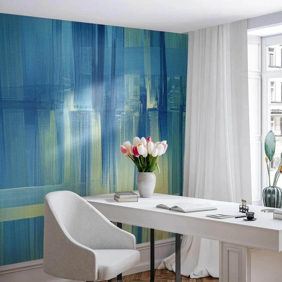 Fototapeta Premium Canvas - Kompozícia v tyrkyse - Abstrakcia, Pásy, Námorná - 250x175 cm