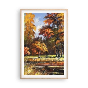 Plagát v ráme zo svetlého duba - Krajinka v zlatej a hnedej - 61x91 cm