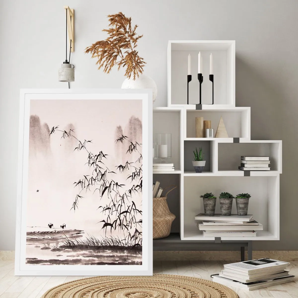 Plagát v bielom ráme - Pokoj ryžových polí - 50x70 cm