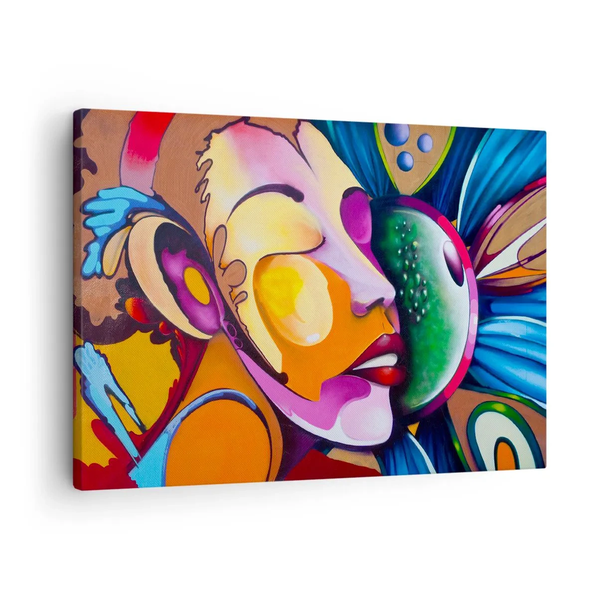 Obraz na plátne - Farebná abstrakcia s motívom tváre v dynamickej kompozícii - 70x50cm - Dotknúť sa farbou - Moderná nástenná dekorácia do obývacej izby a spálne ARTTOR