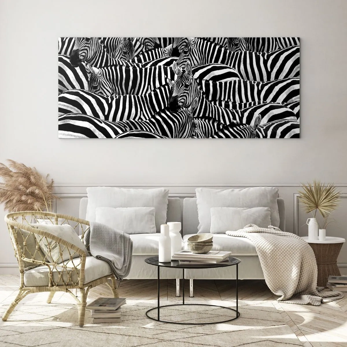 Obraz na skle - Skupinový portrét s pruhmi - 160x50 cm