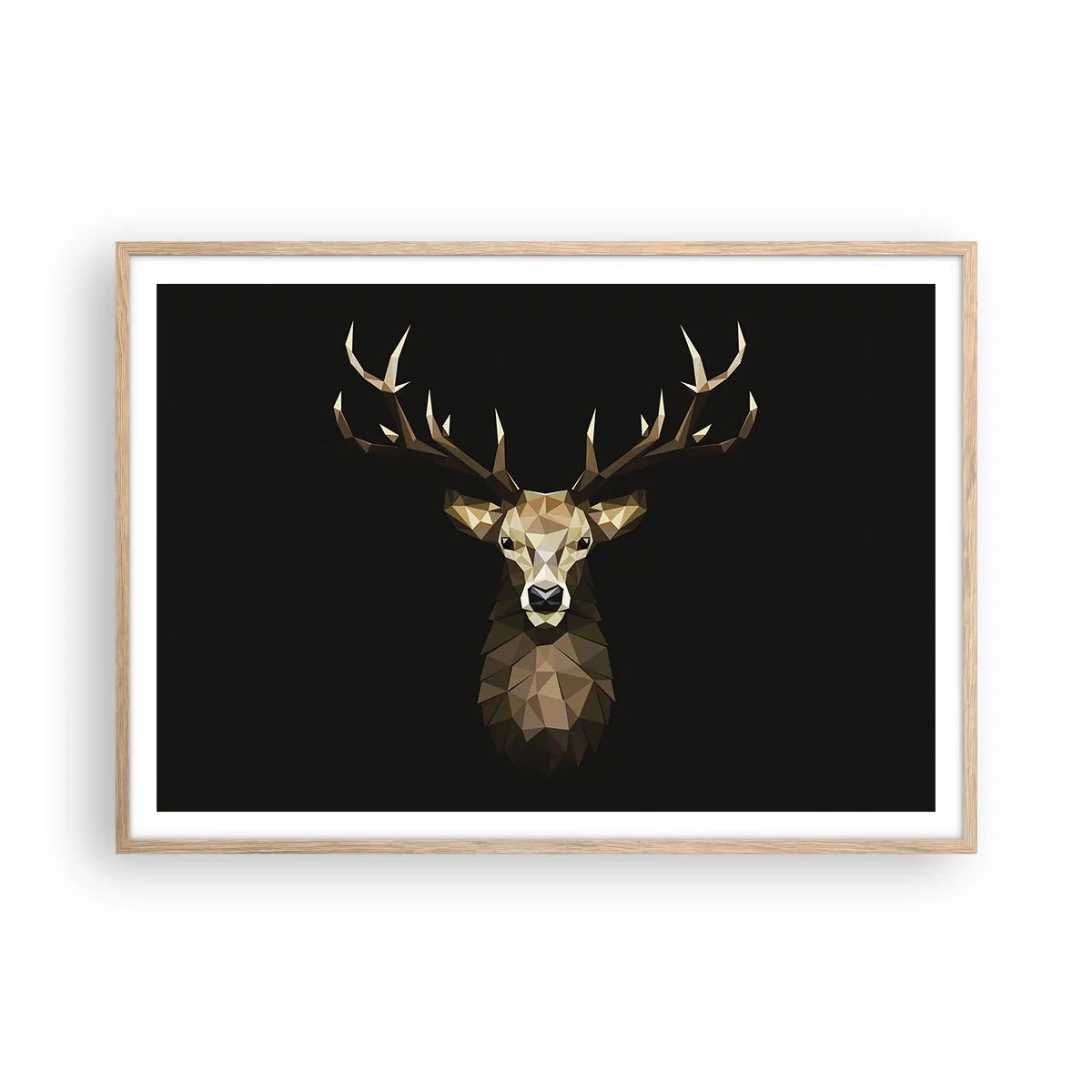 Plagát v ráme zo svetlého duba - Kubistický jeleň - 100x70 cm