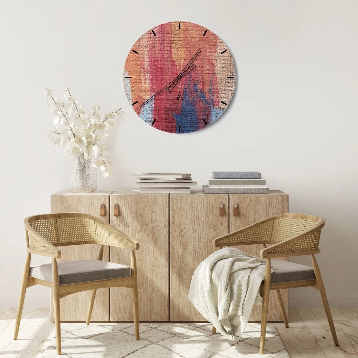 Nástenné hodiny - Farebné ťahy farby na textúre plátna - 30x30cm - Stekať dúhou - Moderná nástenná dekorácia do obývacej izby, kuchyne a spálne ARTTOR