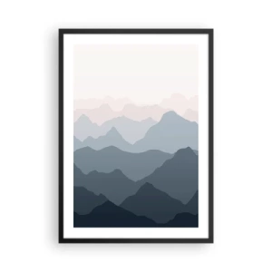 Plagát v čiernom ráme - Vrstvené pohoria v odtieňoch modrej a sivej - 50x70cm - Vlny hôr - Moderná nástenná dekorácia do obývacej izby a spálne ARTTOR