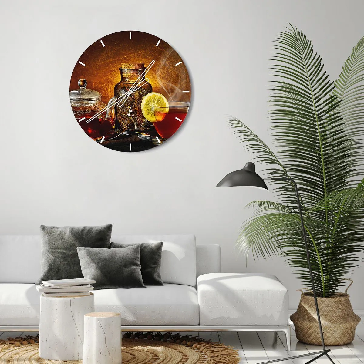 Nástenné hodiny - Čaj s citrónom a džbán sušených bylín na zlatom pozadí - 30x30cm - V štýle holandských majstrov - Moderná nástenná dekorácia do obývacej izby, kuchyne a spálne ARTTOR