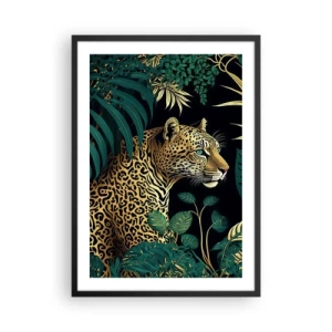 Plagát v čiernom ráme - Zlatý leopard v tropickej džungli - 50x70cm - Hospodár v džungli - Moderná nástenná dekorácia do obývacej izby a spálne ARTTOR