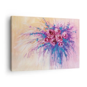 Obraz na plátne - Kytica ruží v pastelových farbách - 70x50cm - Ružová fontána - Moderná nástenná dekorácia do obývacej izby a spálne ARTTOR