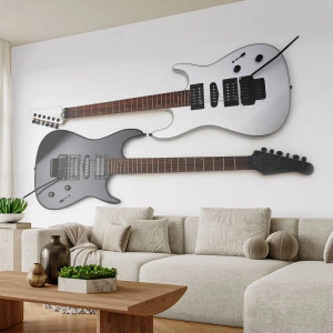 Fototapeta Standard Eco - Čiernobiela elektrická gitara na bielom pozadí - 100x70cm - Harmónia tvarov - Moderná nástenná dekorácia do obývacej izby a spálne ARTTOR