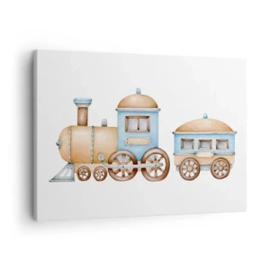Obraz na plátne - Kresba vlaku v pastelových odtieňoch na bielom pozadí - 70x50cm - Na dráhe stojí… - Moderná nástenná dekorácia do obývacej izby a spálne ARTTOR